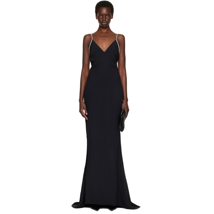 Photo: TOM FORD Black Crystal Chain Satin Maxi Evening Dress