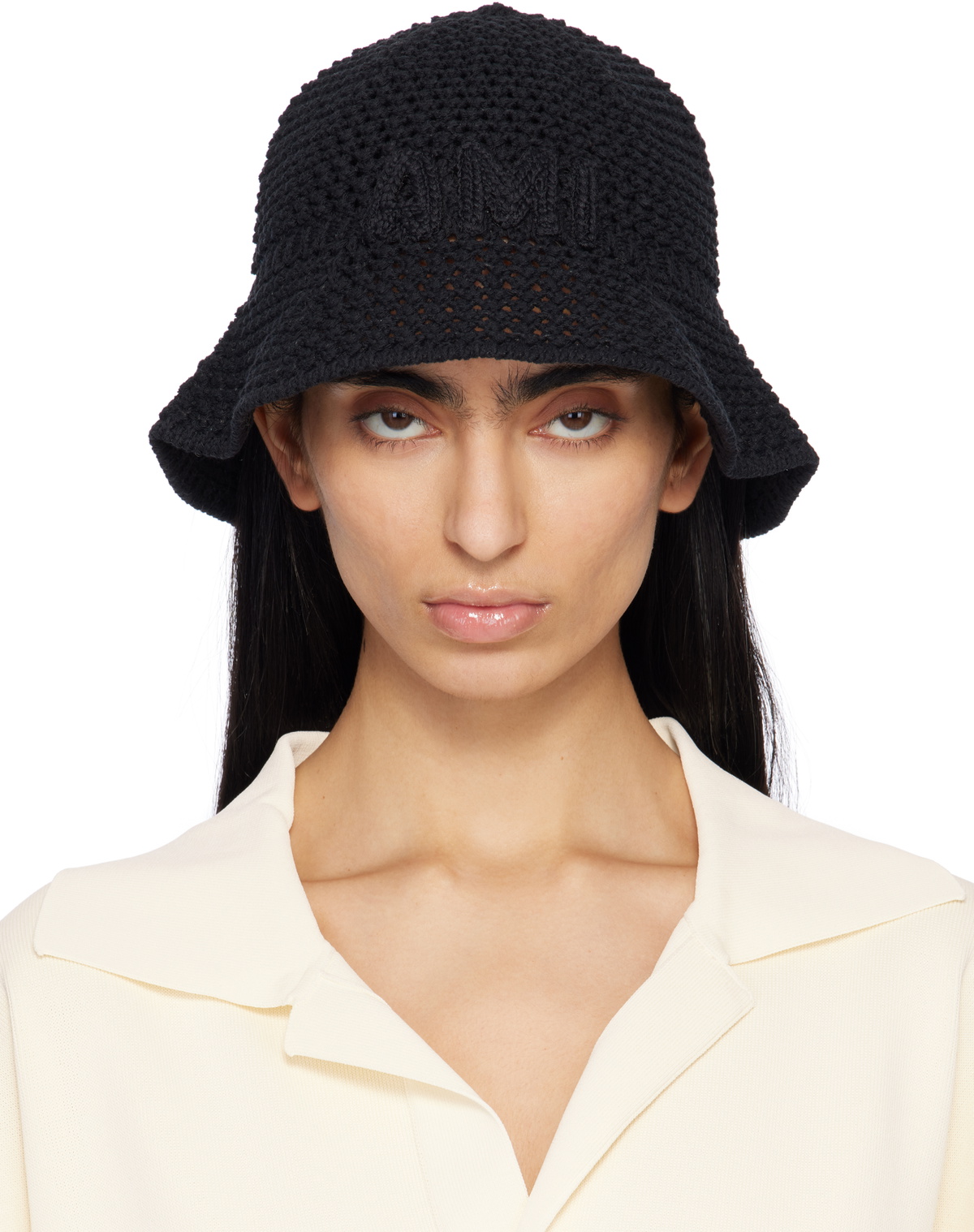 AMI Paris Black Knit 'AMI' Patch Bucket Hat