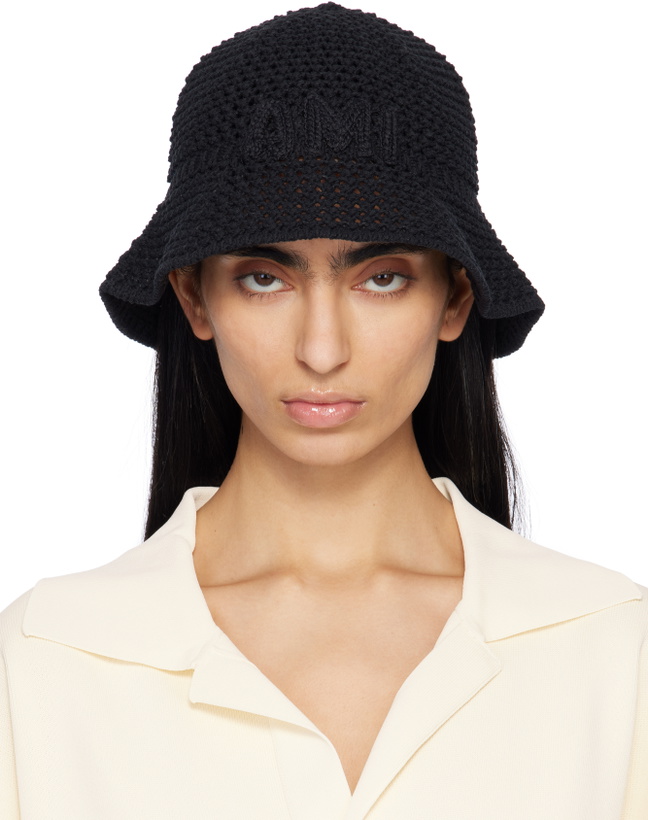 Photo: AMI Paris Black Knit 'AMI' Patch Bucket Hat