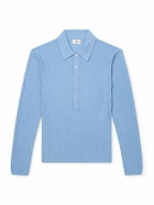 SAINT LAURENT - Slim-Fit Ribbed Wool, Cashmere and Silk-Blend Polo Shirt - Blue