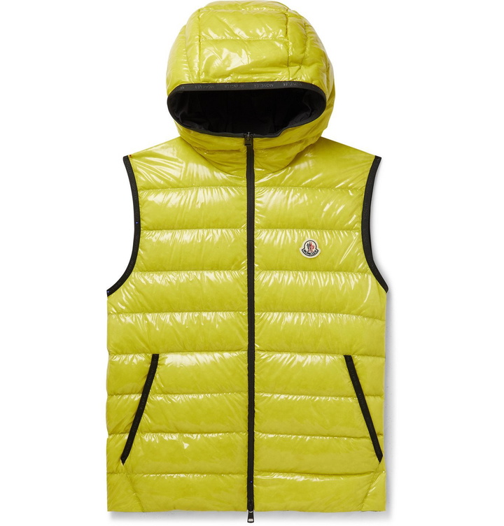 Photo: MONCLER - Lappe Logo-Appliquéd Quilted Glossed-Ripstop Hooded Down Gilet - Yellow