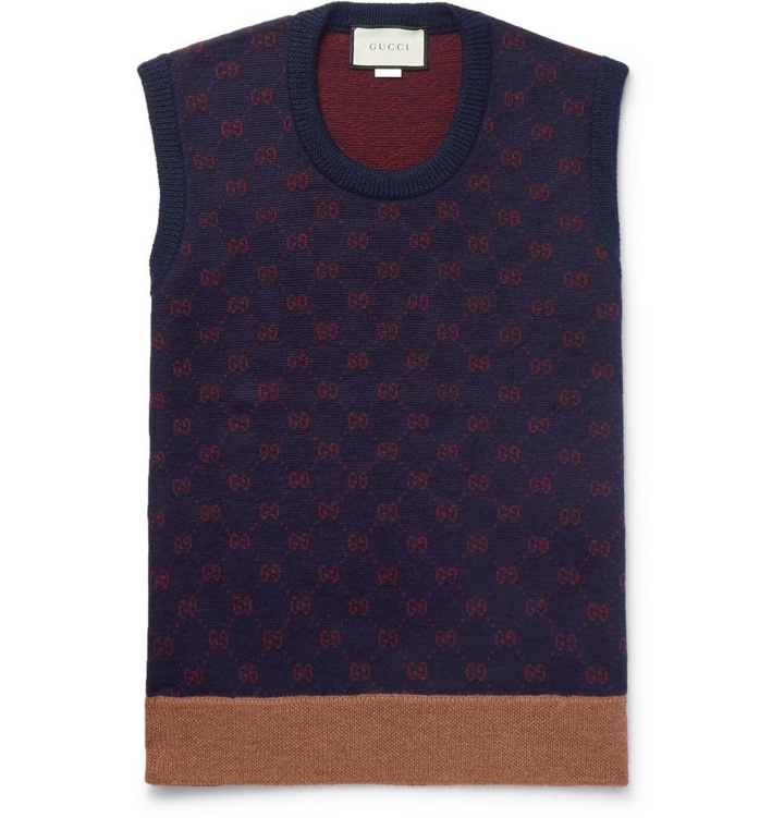 Photo: Gucci - Logo-Jacquard Wool and Alpaca-Blend Sweater Vest - Men - Navy