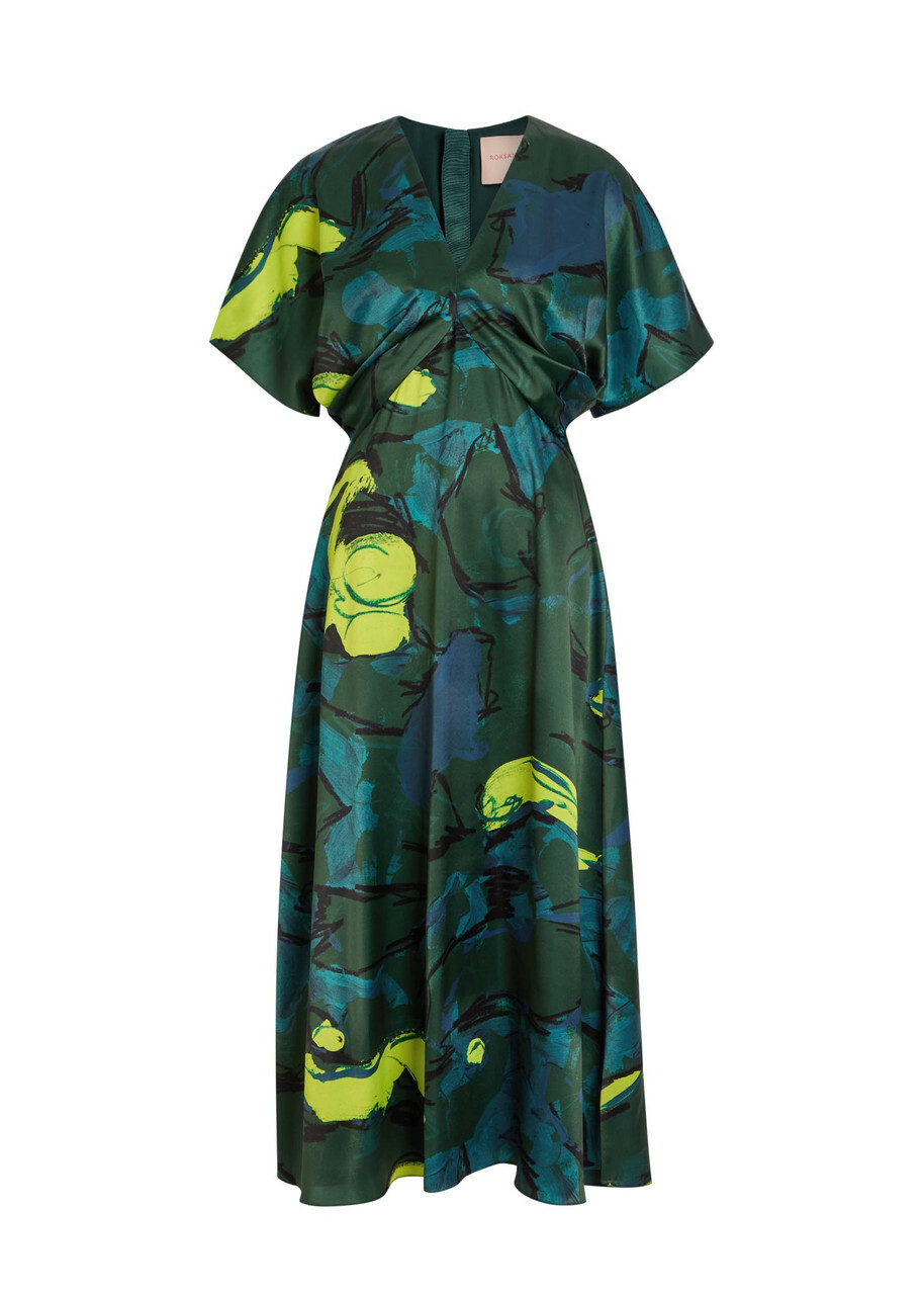 Roksanda Sadee Printed Satin Midi Dress Multicoloured
