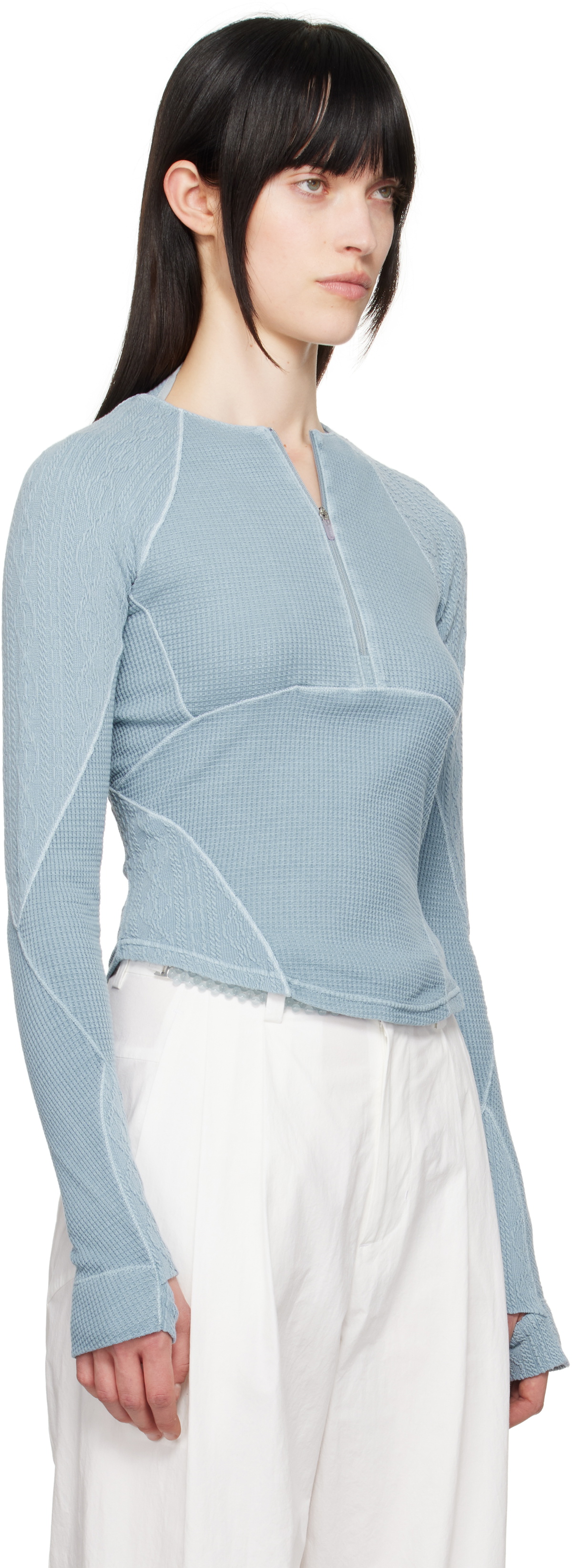 HYEIN SEO Blue Half-Zip Raglan T-shirt