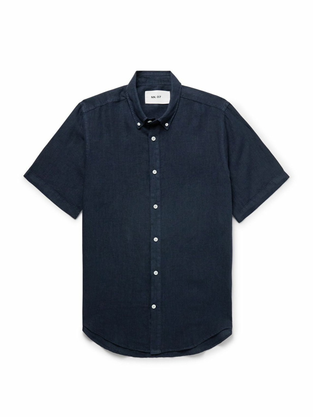 Photo: NN07 - Arne 5706 Button-Down Collar Linen Shirt - Blue