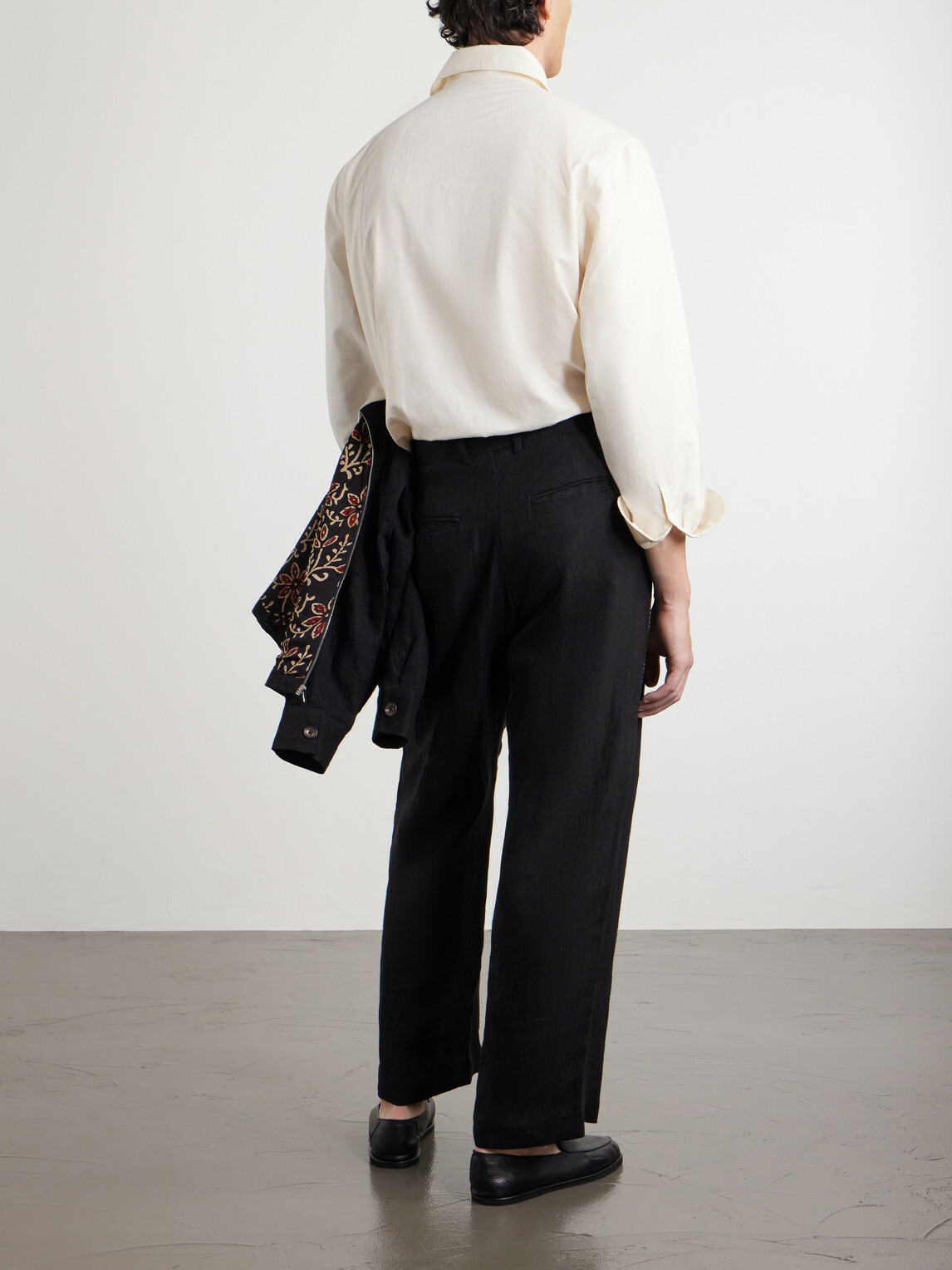 Kartik Research - Straight-Leg Zardozi Embroidered Pleated Linen Trousers - Black