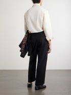 Kartik Research - Straight-Leg Zardozi Embroidered Pleated Linen Trousers - Black