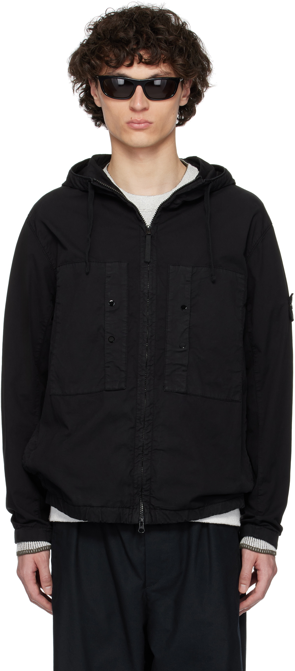 ブルゾン Stone  Black Stretch Cotton Jacket Black Supima Cotton Twill Stretch-TC Jacket by Stone Island