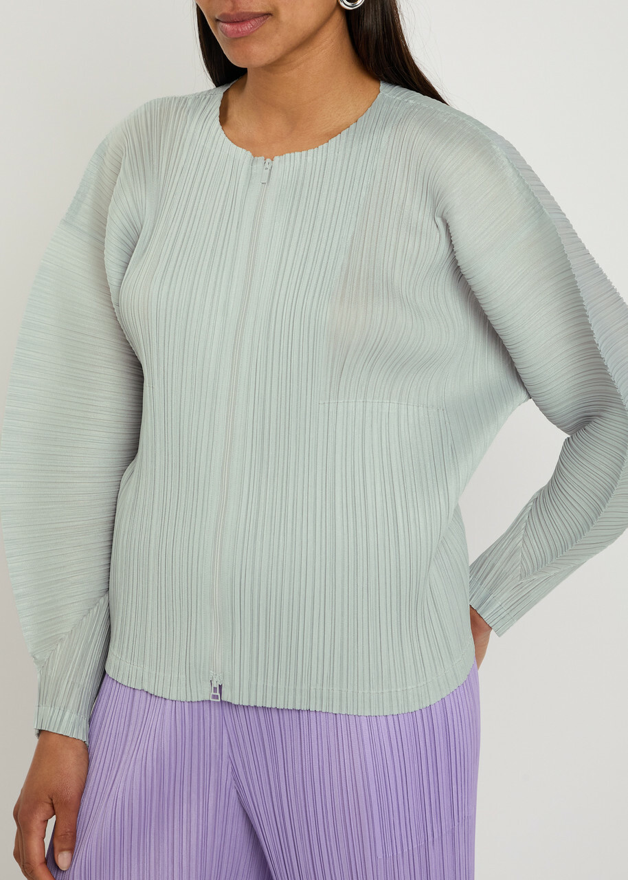 Pleats Please Issey Miyake Pleated Zip-through Woven top Light Grey