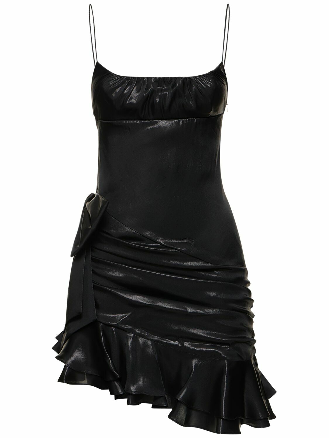 ALESSANDRA DEEP PLUNGE SHOULDER PAD MINI DRESS  WITH TIE DRAPE - SPARKLE