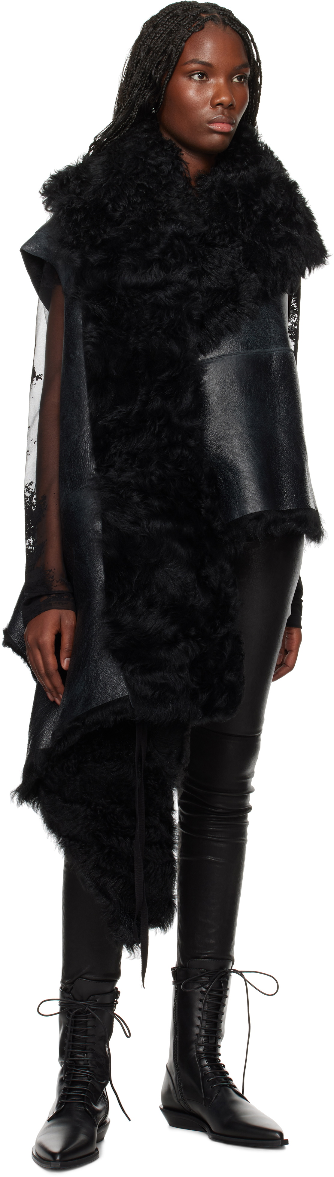 Ann Demeulemeester Black Svea Asymmetric Shearling Vest
