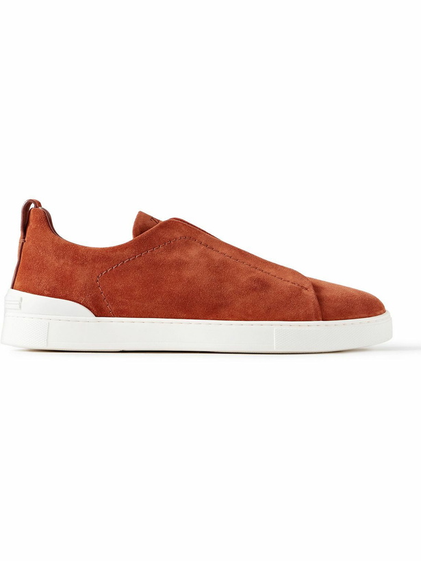 Photo: Zegna - Triple Stitch Suede Sneakers - Red