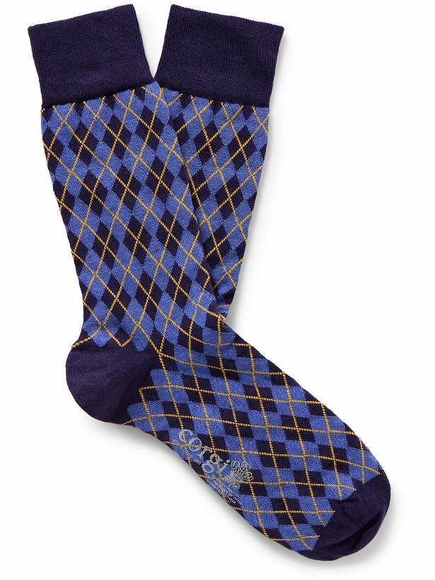 Photo: Kingsman - Argylle Cotton and Nylon-Blend Socks - Blue