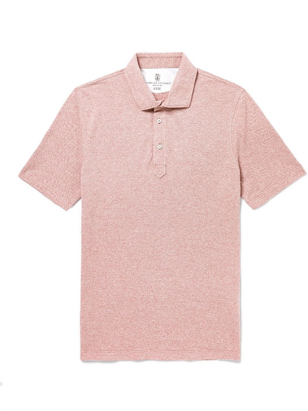 Photo: Brunello Cucinelli - Cotton and Linen-Blend Piqué Polo Shirt - Pink