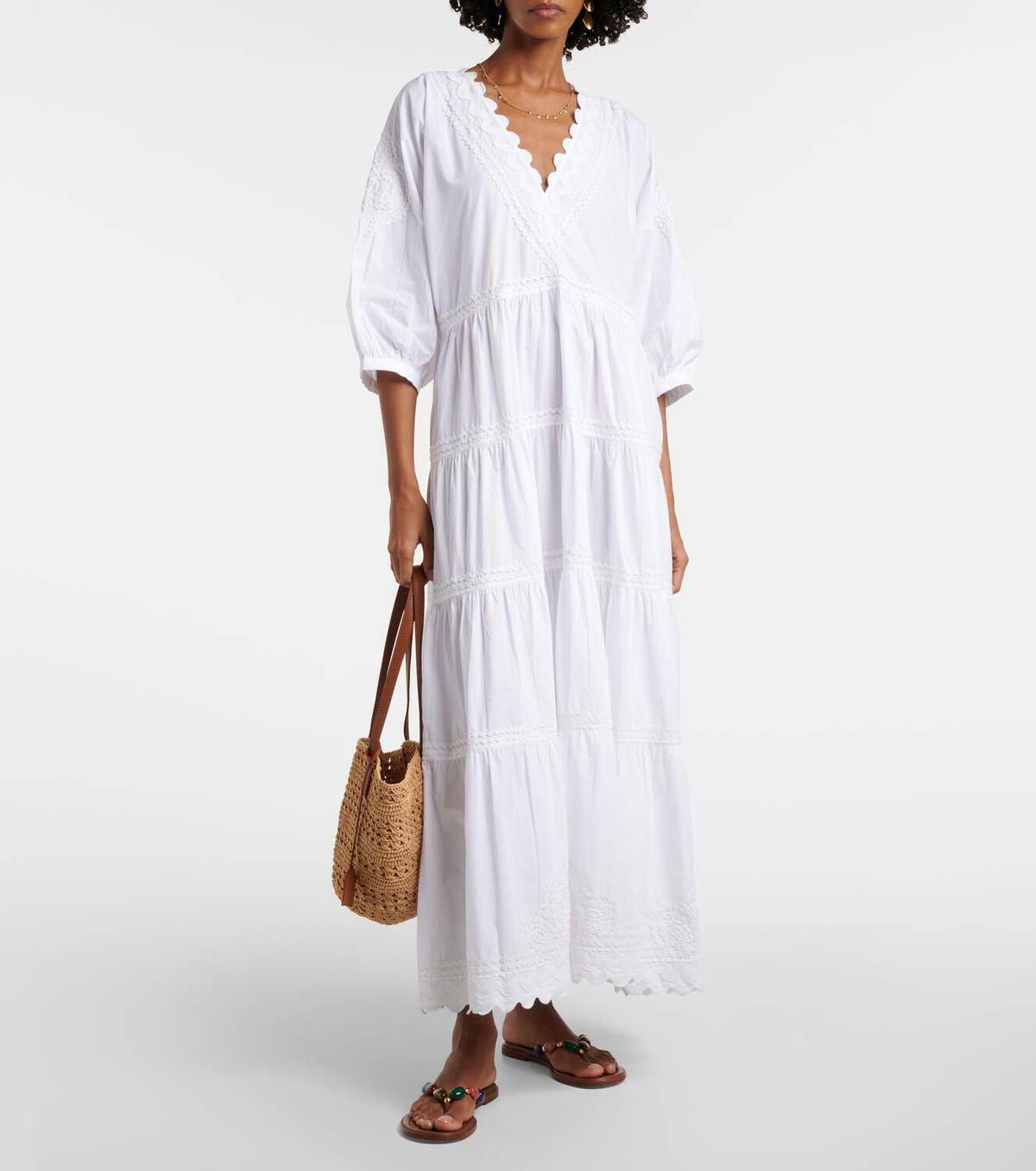 embroidered cotton poplin maxi dress ERDEM