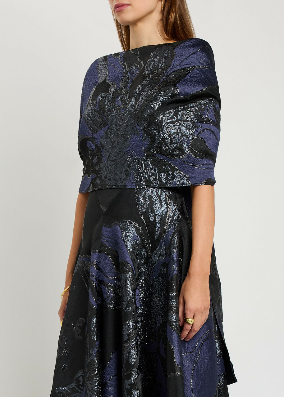 Talbot Runhof Floral-jacquard Woven Stole - Navy - One Size