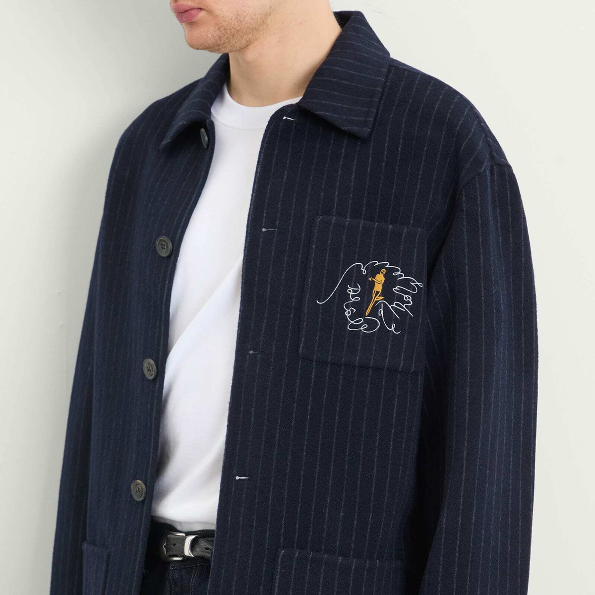Drôle de Monsieur Men's Drole De Monsieur Pinstriped Jacket in Dark Navy