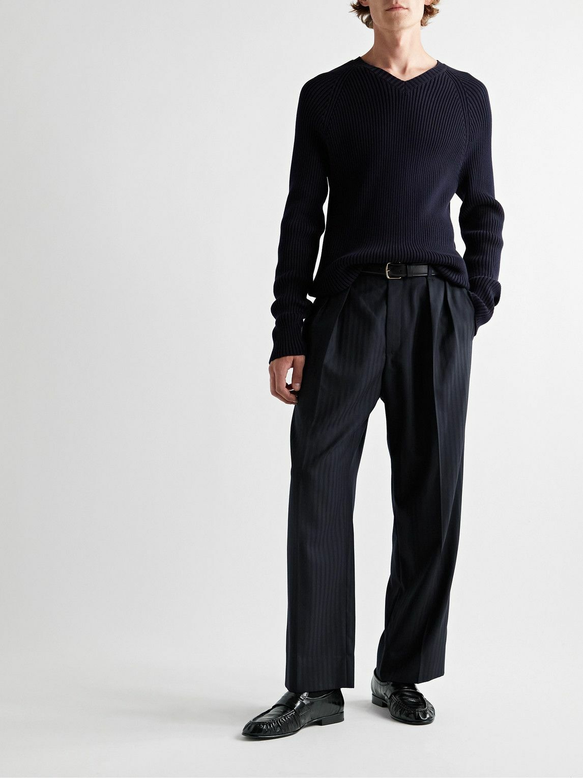 Row Row Carl The Row - Carl Wide-Leg Pleated Wool-Jacquard Trousers - Blue The Row