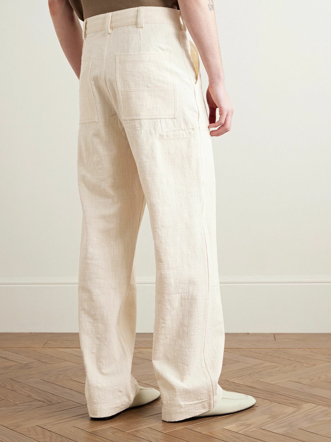 MILES LEON - Garden Straight-Leg Slub Cotton-Canvas Trousers - Neutrals
