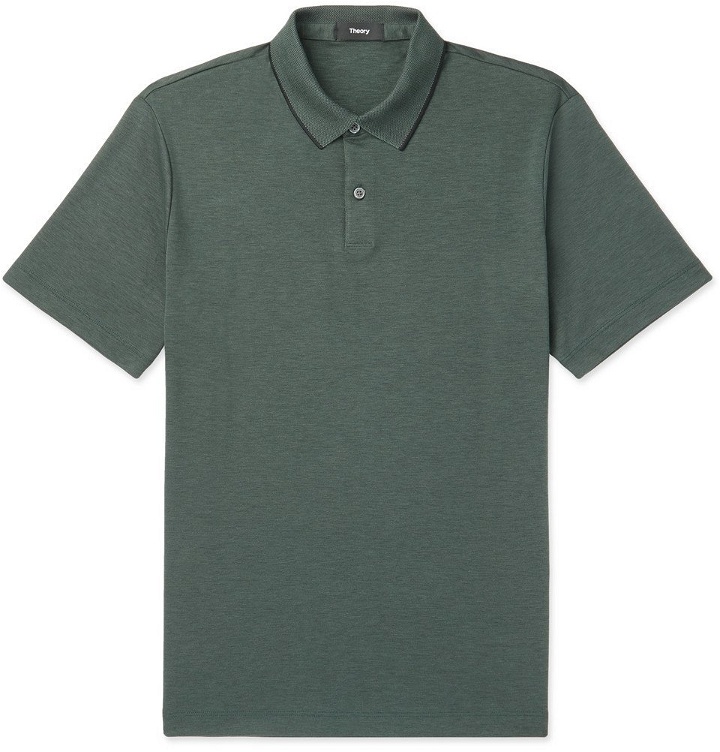 Photo: Theory - Standard Contrast-Tipped Pima Cotton-Blend Piqué Polo Shirt - Dark green