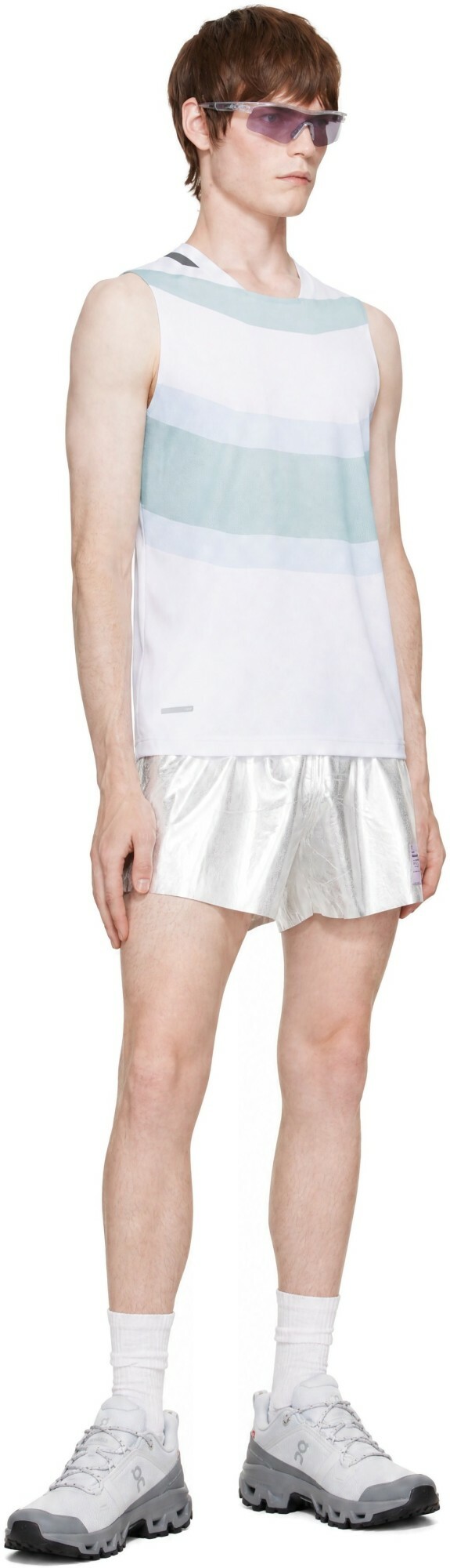 Soar Running White & Blue Singlet Running Top