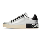 Dolce and Gabbana Silver and Black Writing Portofino Sneakers