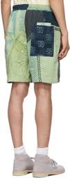 By Walid Green Patchwork Blaze Shorts