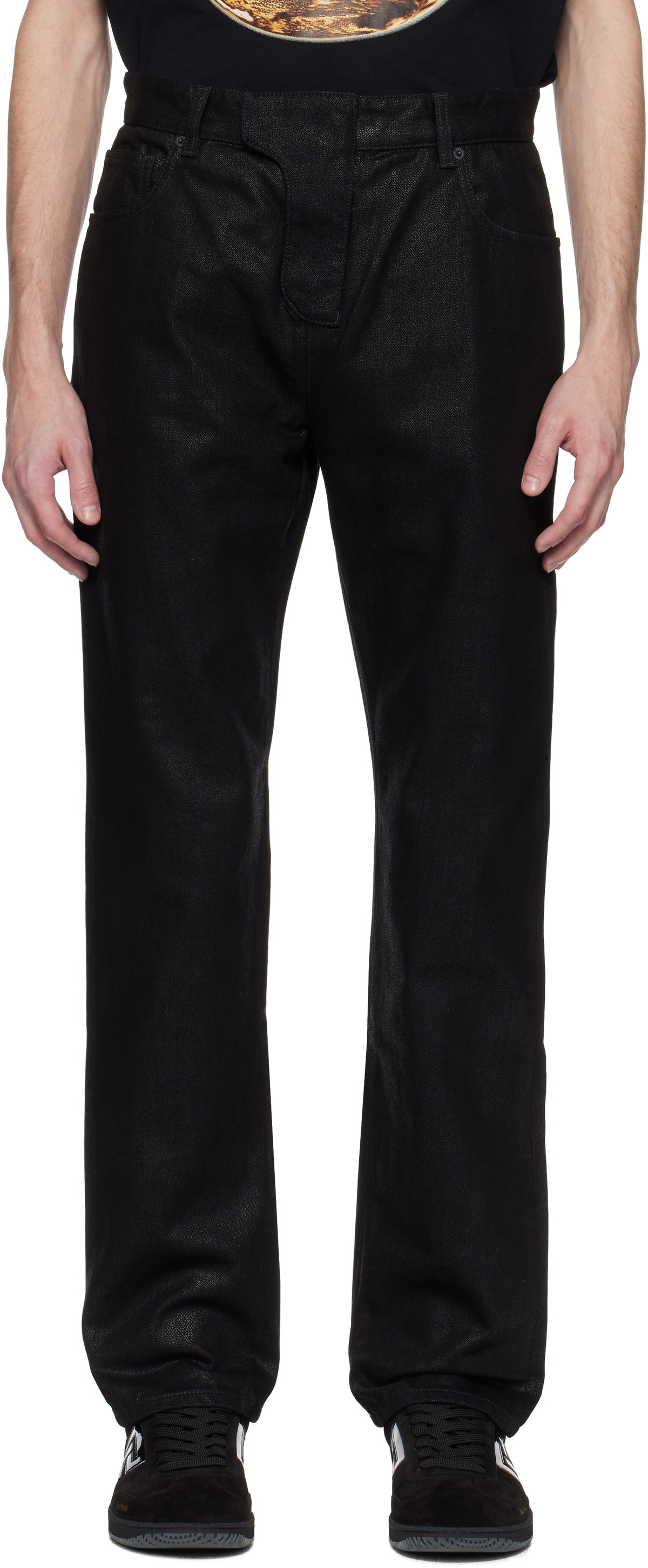 Balmain Black Regular-Fit Coated Jeans Balmain