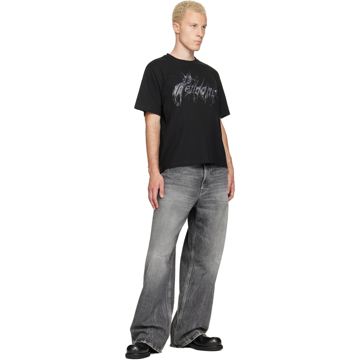 We11done Black Glitter Logo T-shirt