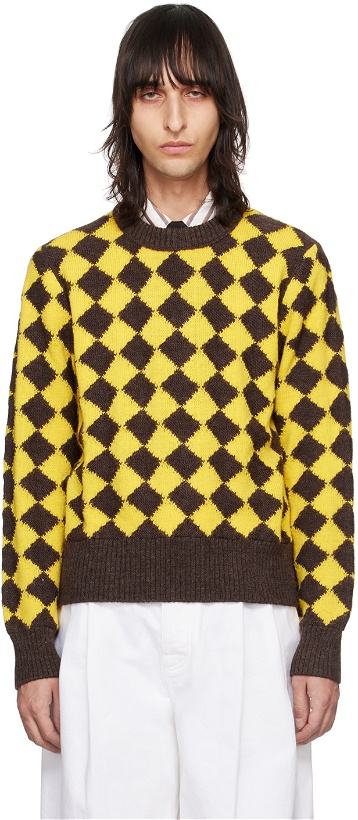 Photo: Bottega Veneta Brown & Yellow Argyle Sweater