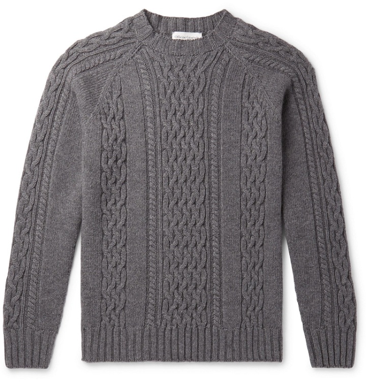 Photo: Officine Generale - Cable-Knit Mélange Wool Sweater - Gray