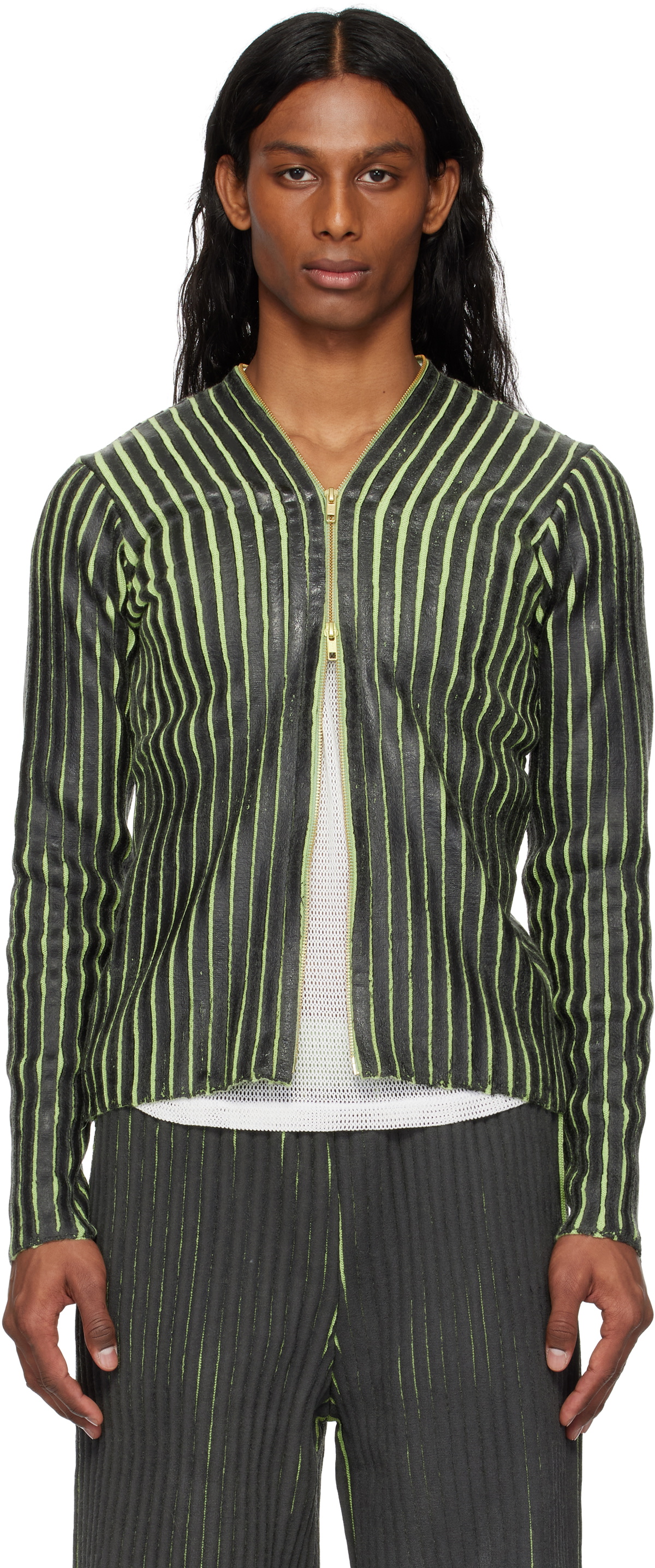 Stanley Raffington Black & Green Plated Knit Jacket
