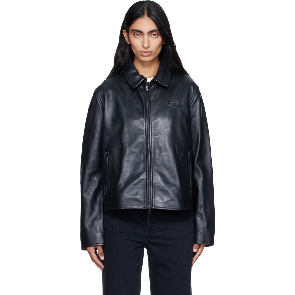 Diesel Black Leather Coach Jacket