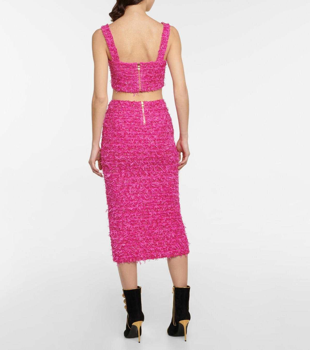 Balmain - x Barbie® metallic tweed midi skirt Balmain