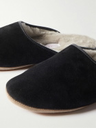 Derek Rose - Douglas Leather-Trimmed Shearling-Lined Suede Slippers - Black