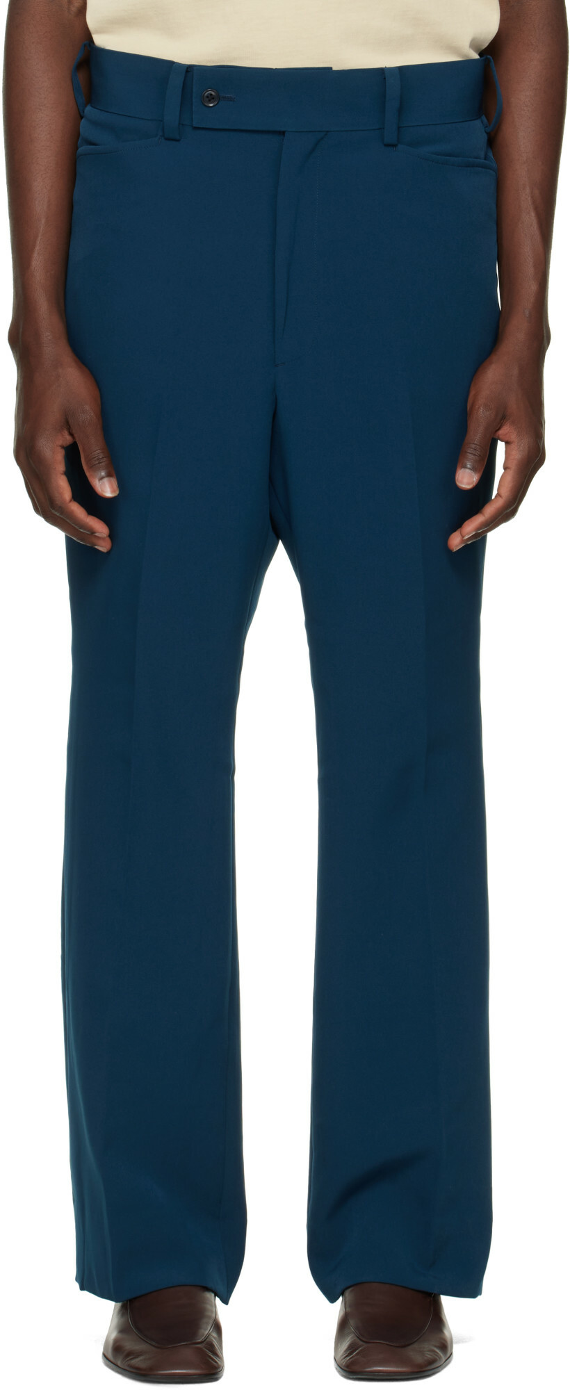 NEEDLES Navy Poly Light Double Cloth Boot-Cut Trousers
