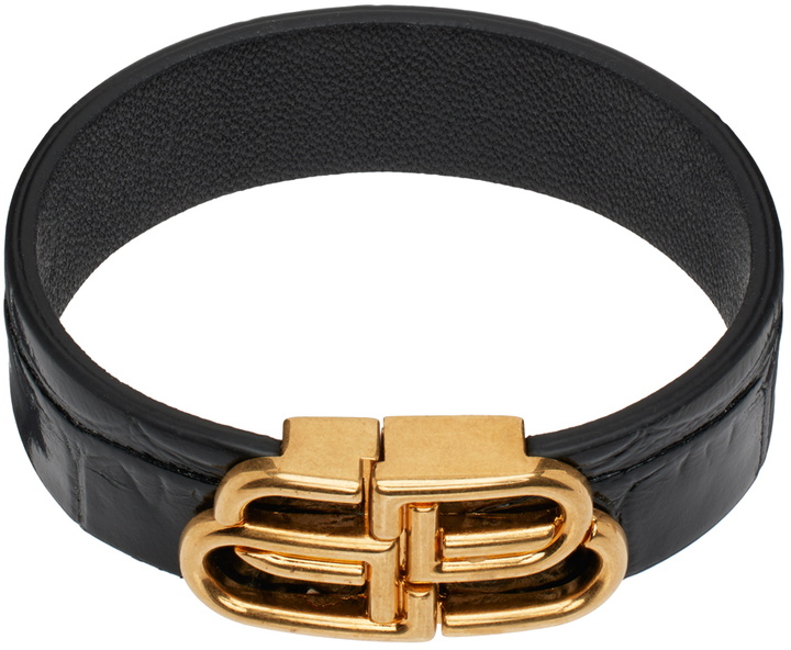 Photo: Balenciaga Black 'BB' Thin Leather Bracelet