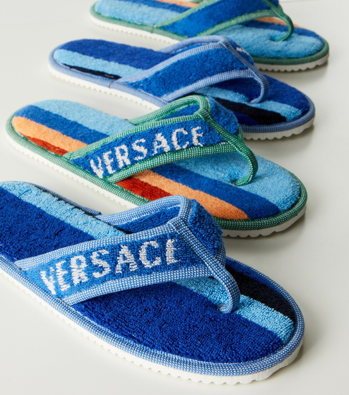 Versace Home Striped cotton terry slippers