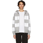 Thom Browne Grey and White Rugby Stripe Zip-Up Hoodie