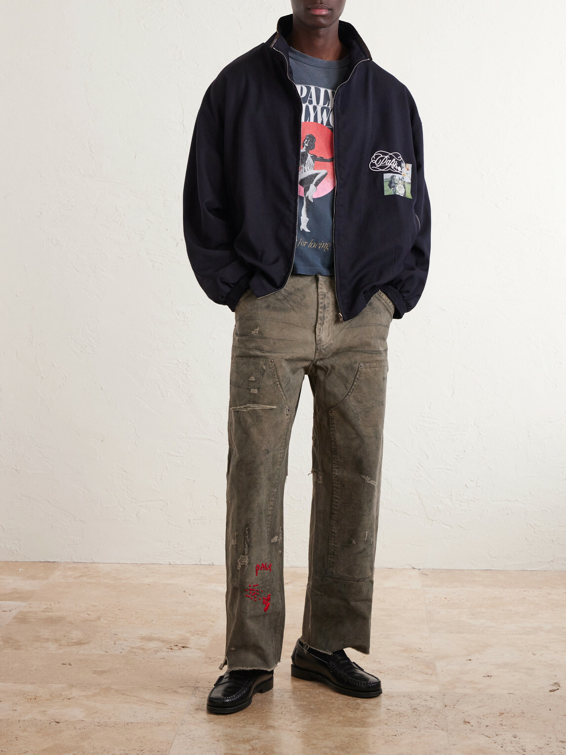Paly Hollywood - Logo-Embroidered Printed Wool-Blend Zip-Up Jacket - Blue