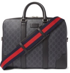 Gucci - Leather-Trimmed Monogrammed Coated-Canvas Briefcase - Black