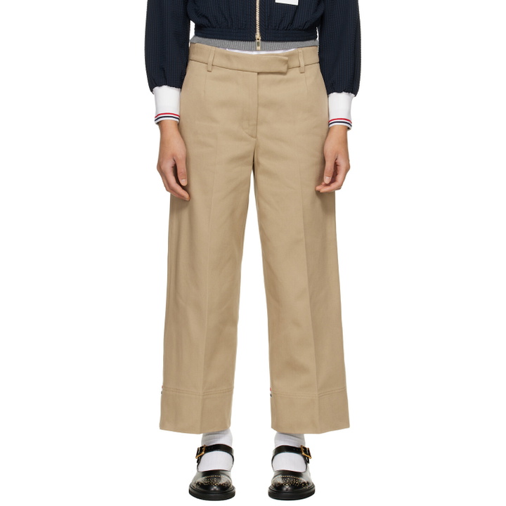 Photo: Thom Browne Khaki Cotton Gabardine Chino Trousers