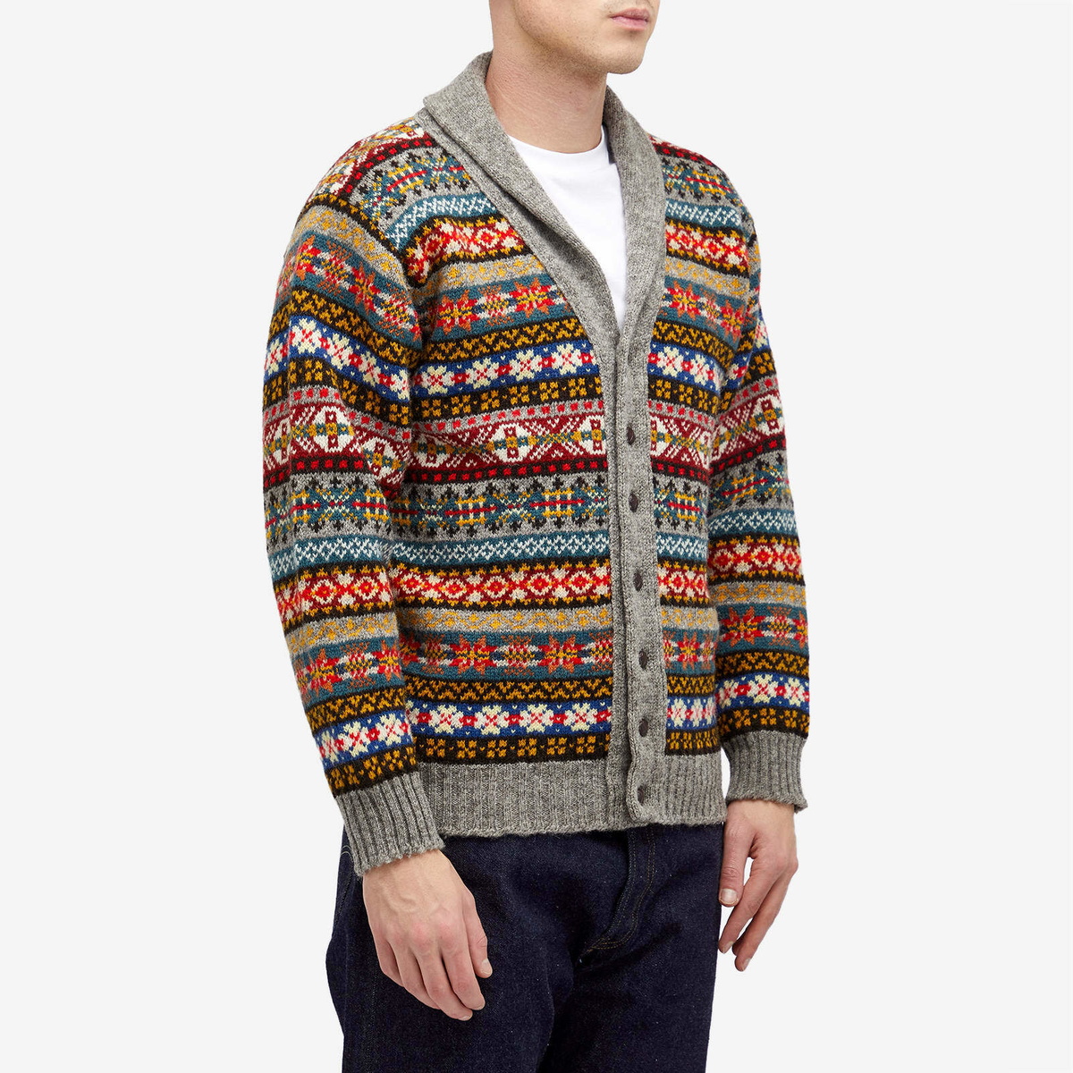 Jamieson's of Shetland Men's Fair Isle Shawl Collar Cardigan in