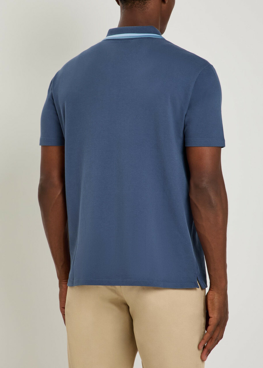 PS Paul Smith Stripe-trimmed Piqué Cotton-blend Polo Shirt Blue