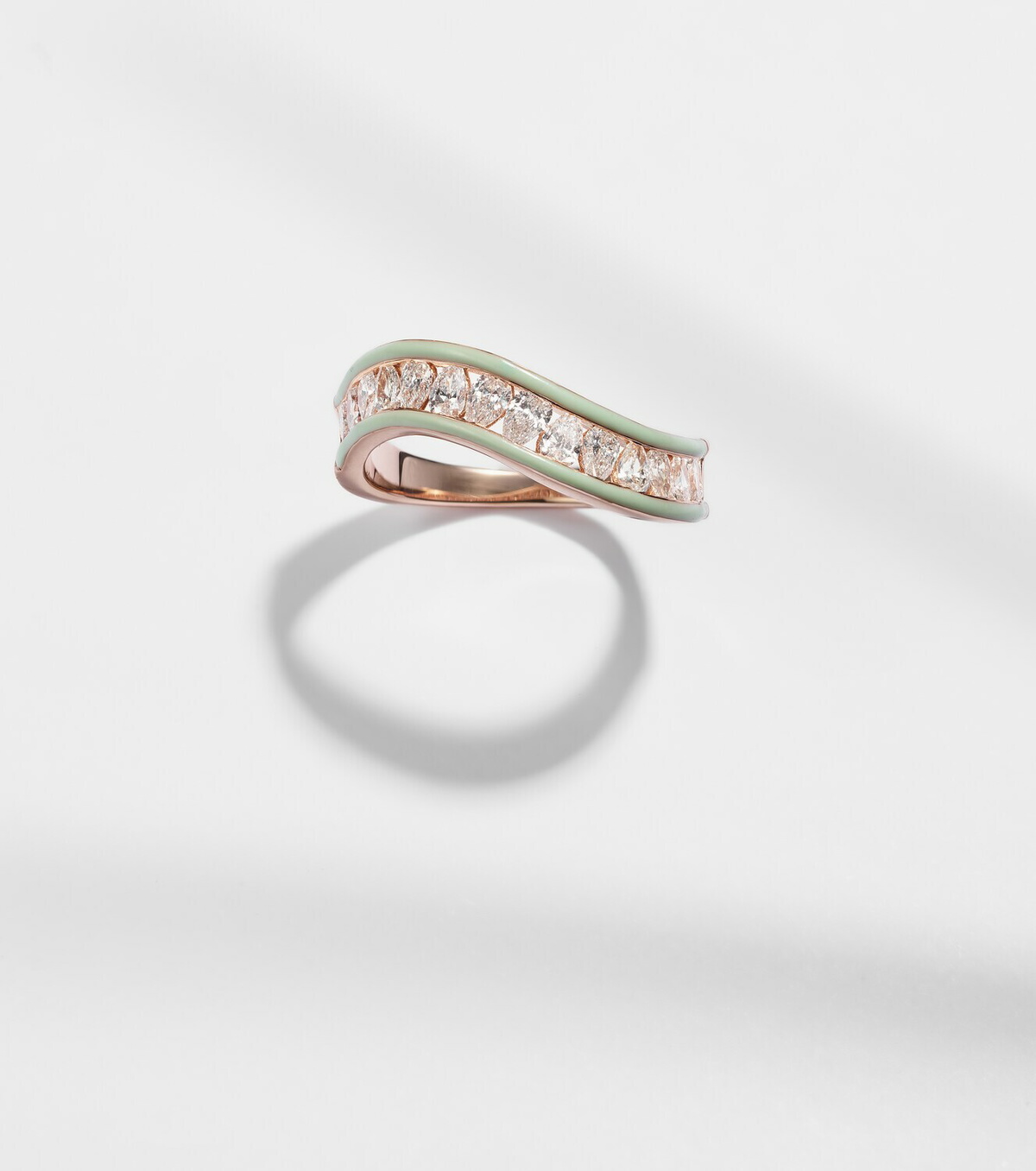 Kamyen 18kt rose gold and enamel ring with diamonds