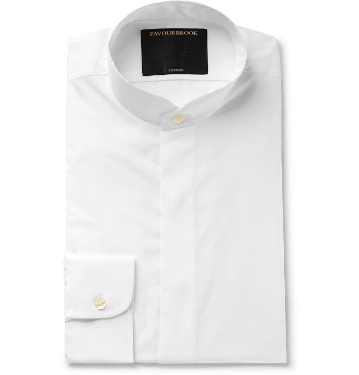Photo: Favourbrook - White Grandad-Collar Cotton-Poplin Shirt - White