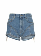 MUGLER - Embellished Fringe Denim Mini Shorts