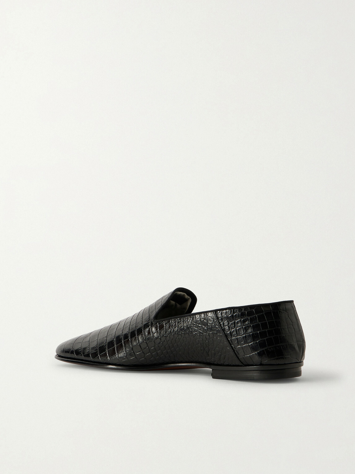 TOM FORD - Steven Grosgrain-Trimmed Croc-Effect Leather Loafers - Black