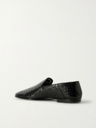 TOM FORD - Steven Grosgrain-Trimmed Croc-Effect Leather Loafers - Black