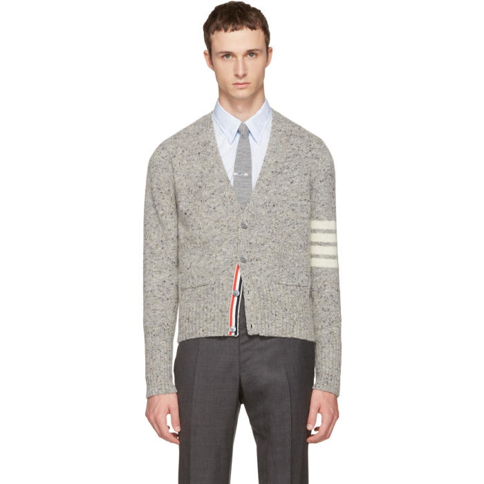 Photo: Thom Browne Grey Classic Mohair V-Neck Cardigan